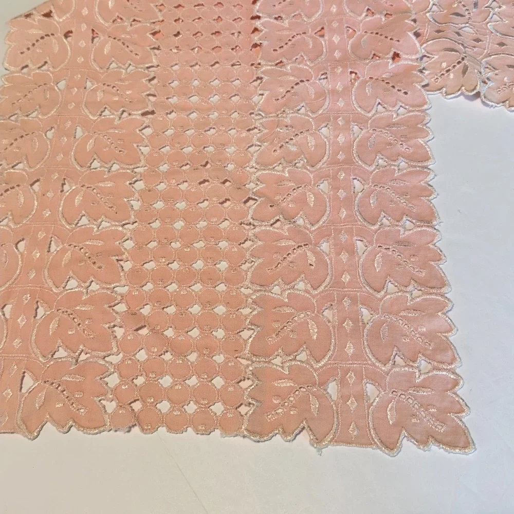 Vintage Pink Peach Eyelet Lace Floral Embroidered Table Runner Dresser Scarf